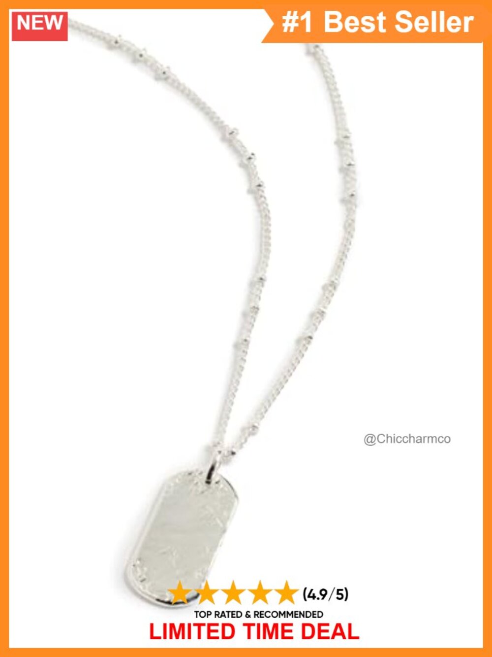 Gorjana Griffin Dog Tag Necklace Silver Plated Ball Chain 18"
